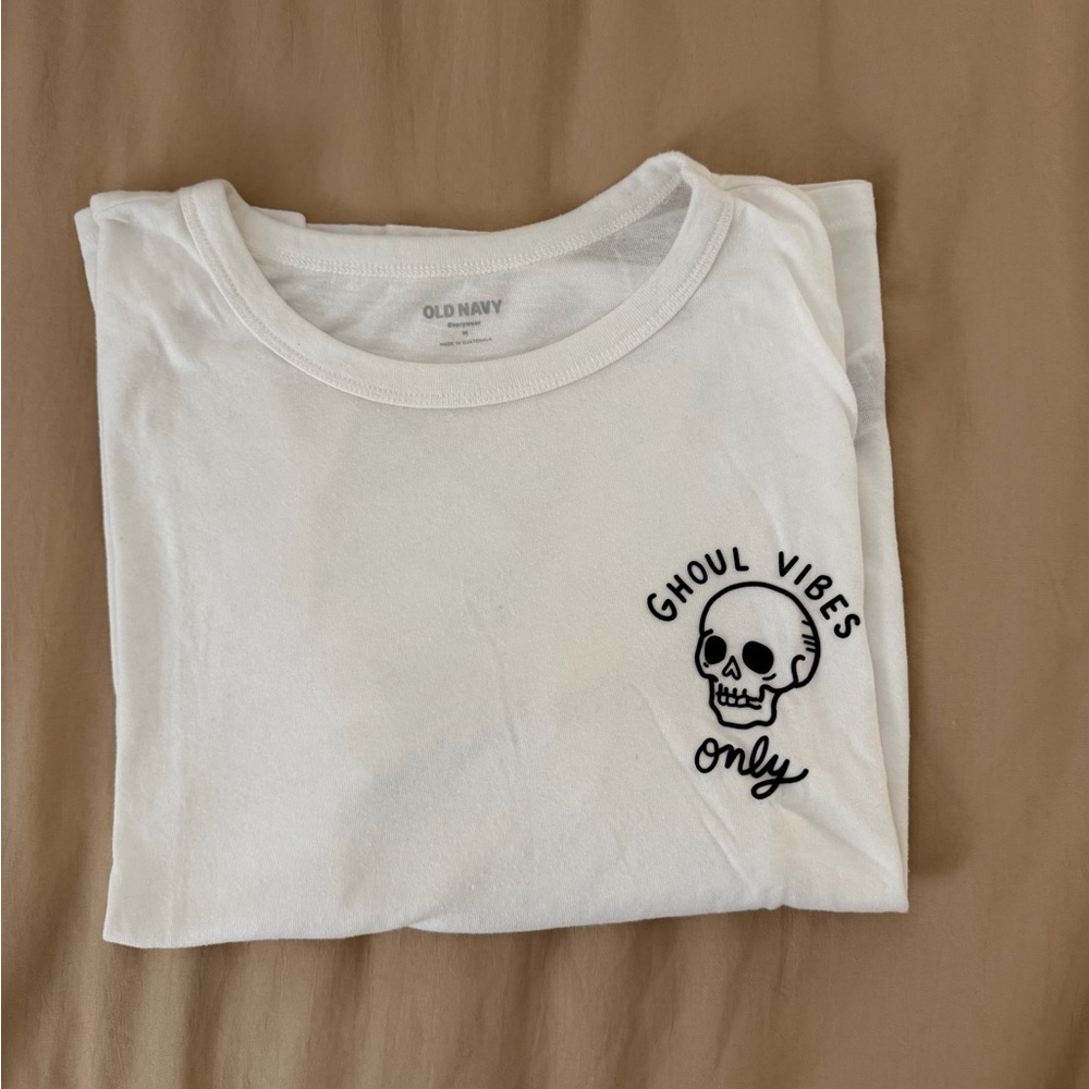 Old Navy White Tee with Skull Graphic